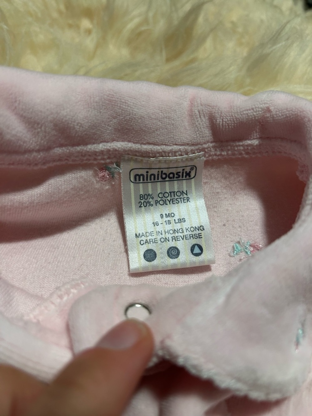 Vintage Minibasix Soft Pink Floral Baby One-Piece Footed Jumpsuit embroidered - Picture 3 of 4